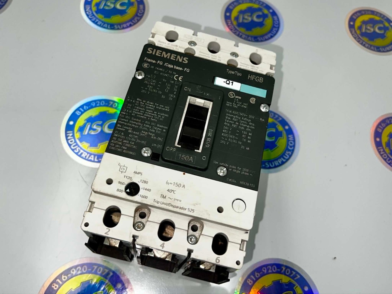 Siemens Sentron VL HFK3B150 150A 3-Pole 480V Circuit Breaker Used Line Lugs Only