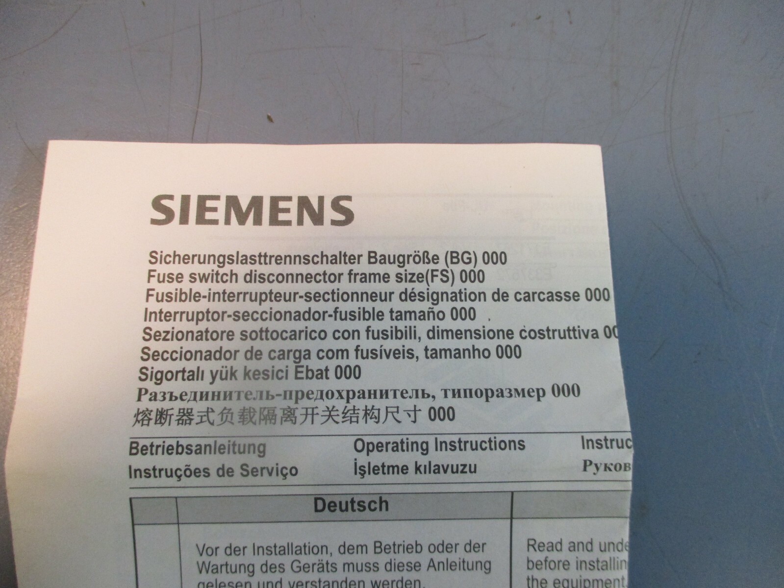 Siemens 3NP1123-1CA20 Fuse Switch Disconnector 3pole 160A NEW