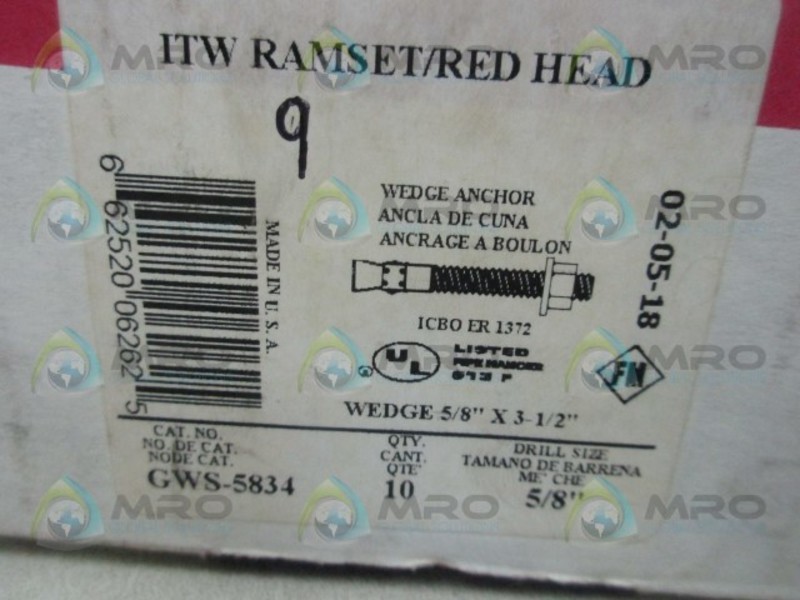 RED HEAD GWS-5834 TRUEBOLT WEDGE ANCHOR (BOX OF 9) NSMP