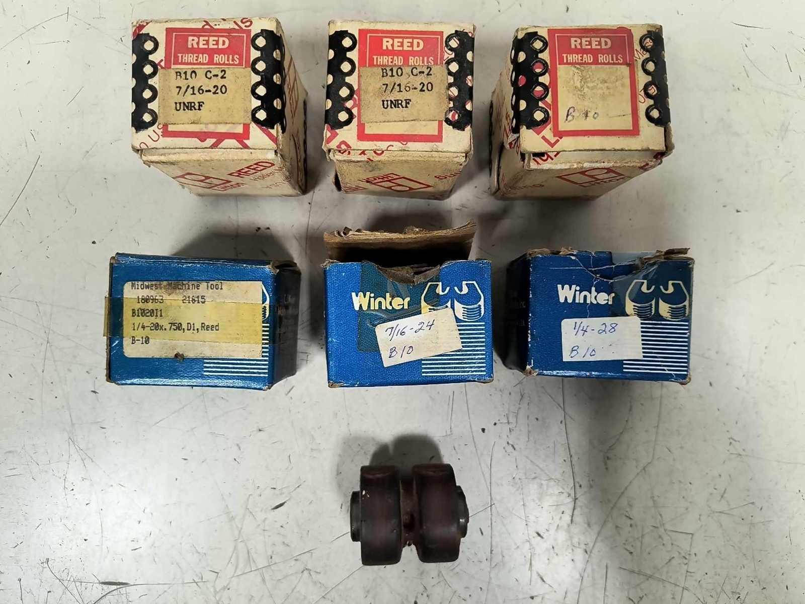(7) B10 Thread Roll Dies, Reed & Winter, 7/16 20 & 24 UNRF, 1/4 20 & 28 + More