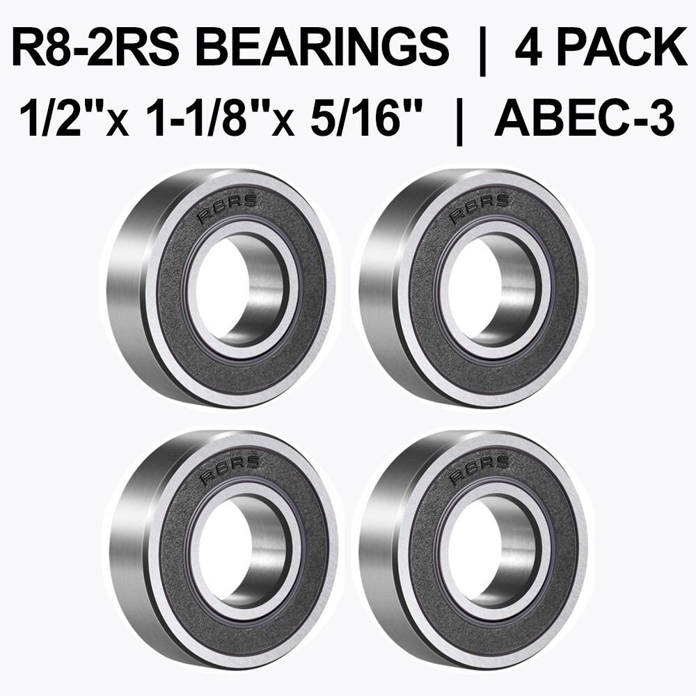 R8-2RS Sealed Bearings (1/2″ x 1-1/8″x 5/16″) – 4 pack – Chrome Steel – ABEC-3