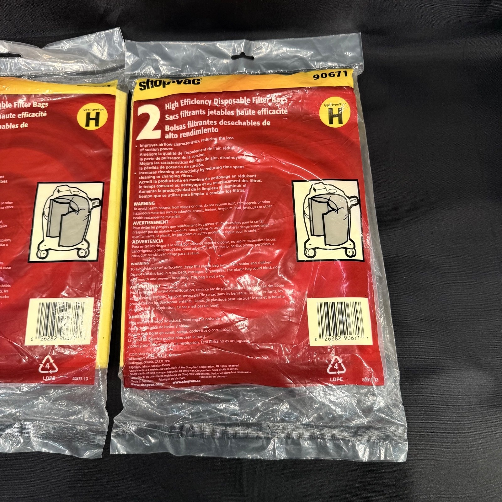 Shop Vac High Efficiency Filter Bags Type H: 5-8 Gallon 2 Packs (4 Bags) Sealed!
