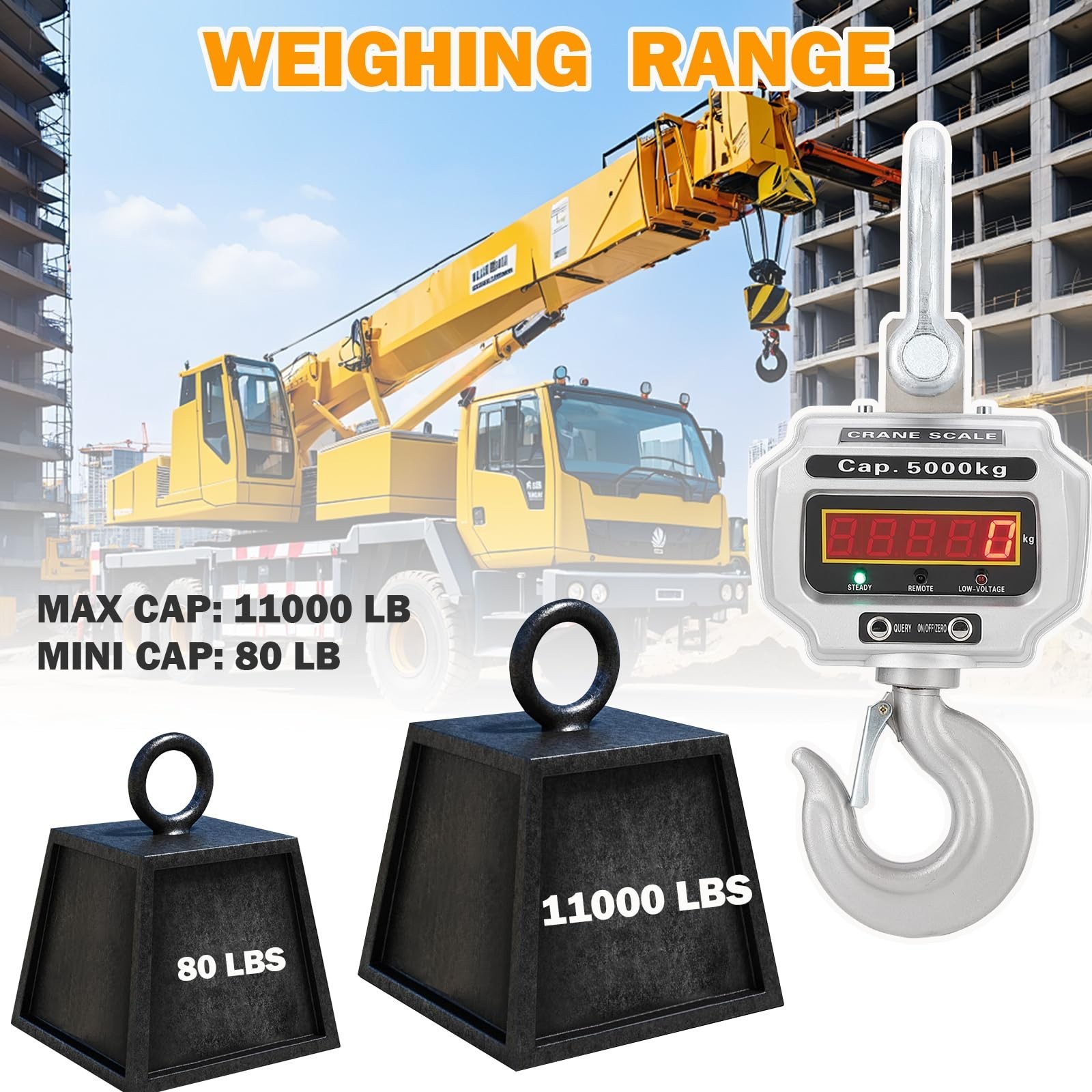 Industrial Crane Scale 11000lbs 5T with LED Screen & Remote Control