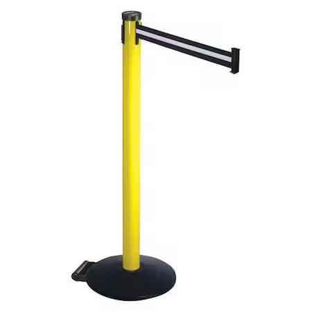 RETRACTA-BELT 305YA-BW Barrier Post with Belt, Black, 10 ft Length, 40 in Post