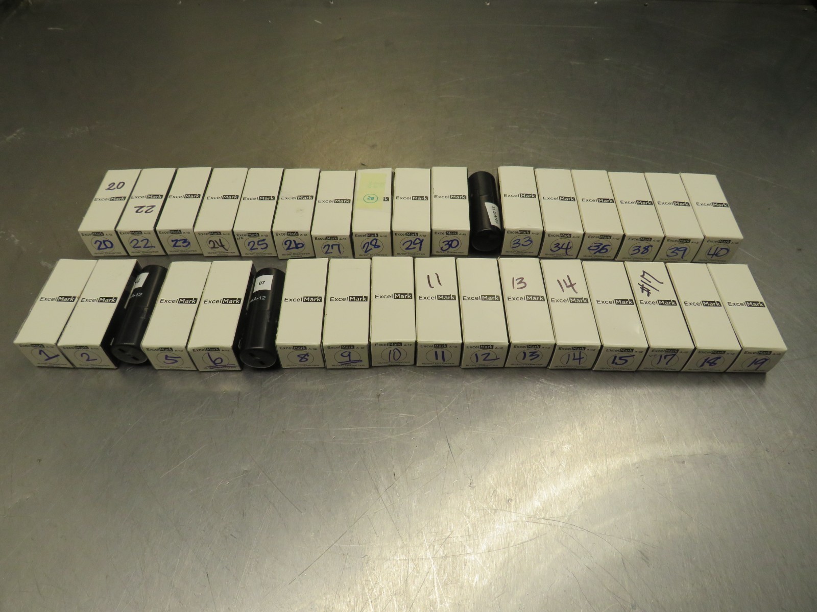 Excel Mark A-12 15/32″ Stamp 1-40 / Missing 3, 16, 21, 32, 35, 37