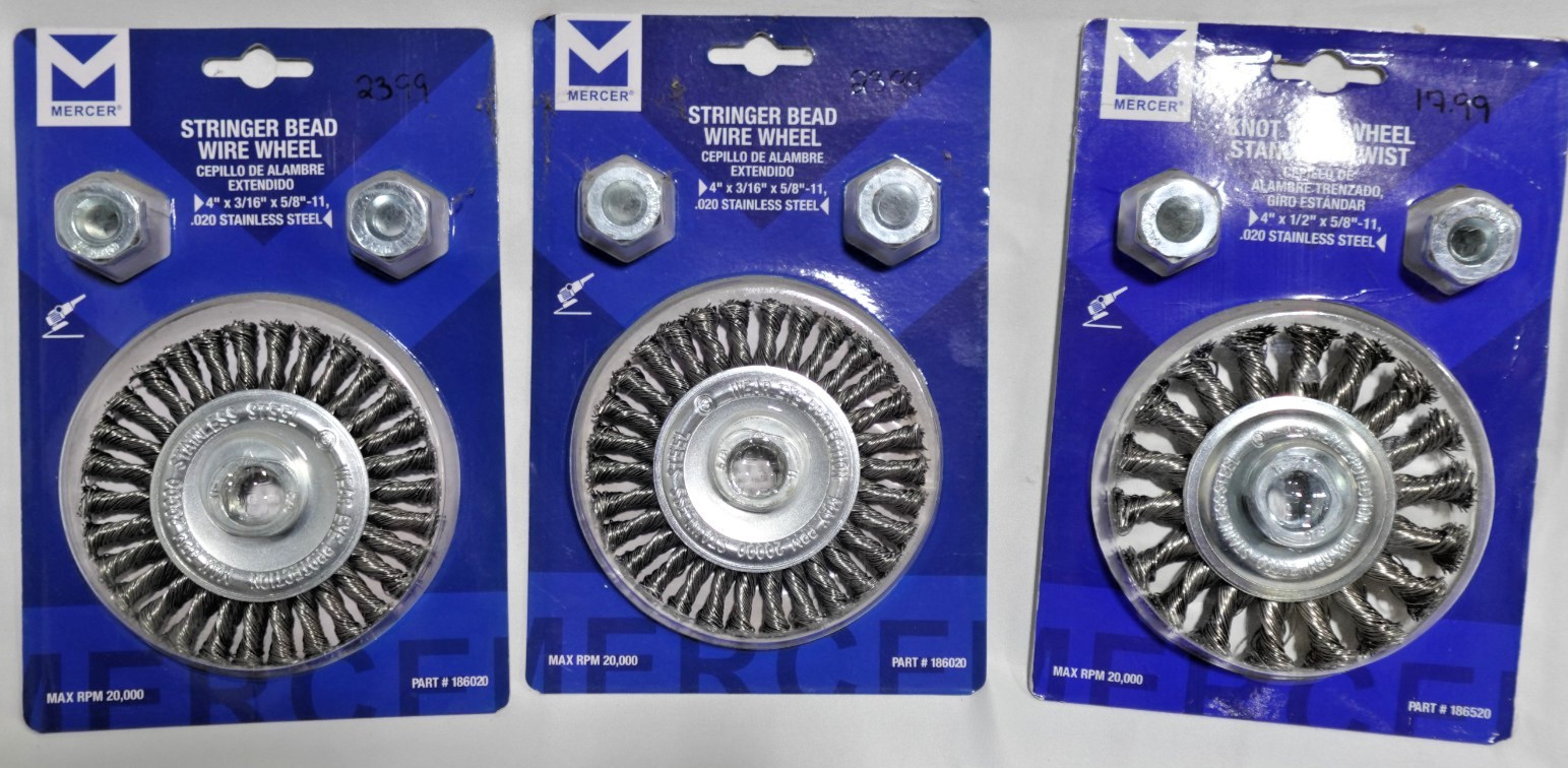 2 Stringer bead wire wheel and 1 Knot wire wheel standard twist