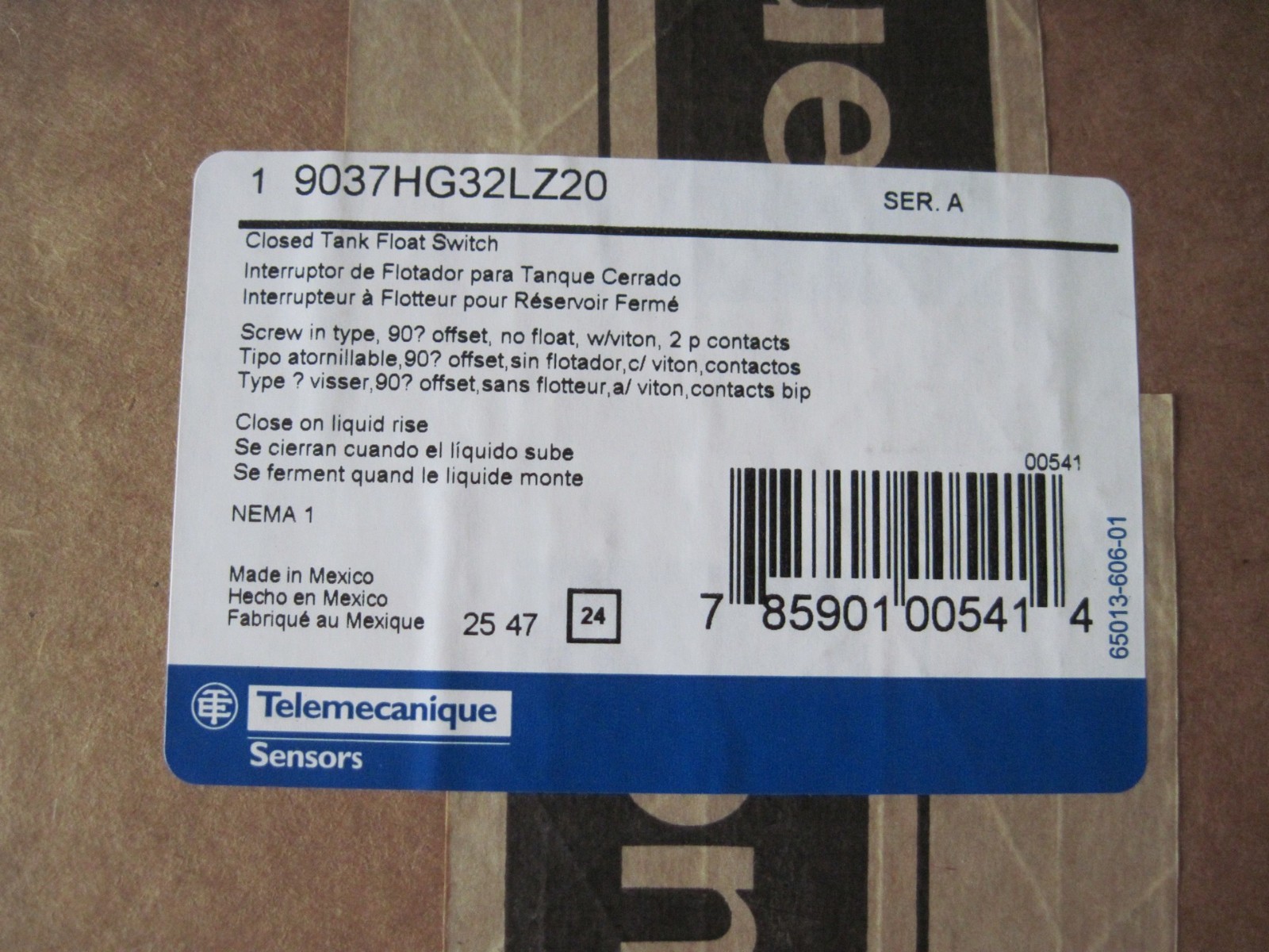 Telemecanique 9037HG32LZ20 Closed Tank Float Switch, Closes on Rise, Pumptrol