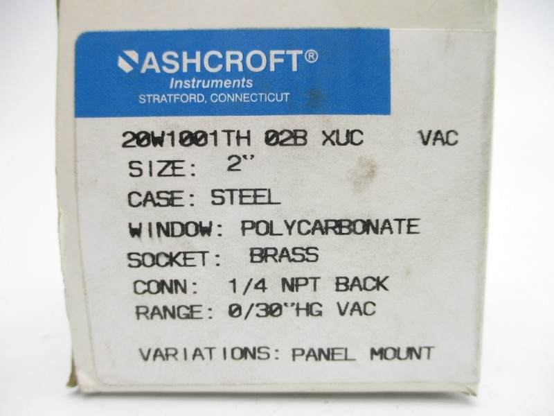ASHCROFT 20W1001TH02BXUCVAC 0/30″HGVAC 2″ NSMP