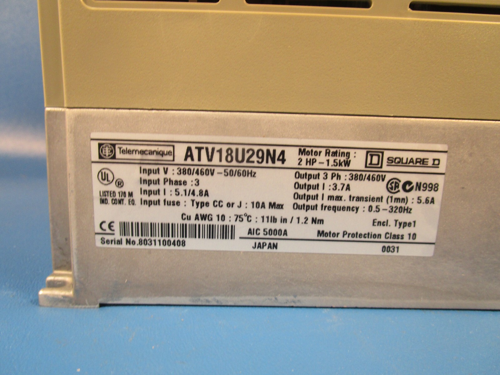 Telemecanique ATV18U29N4U, AC Drive, 2 HP/1.5 KW, 380-460VAC, 50/60HZ (SCHNEIDER