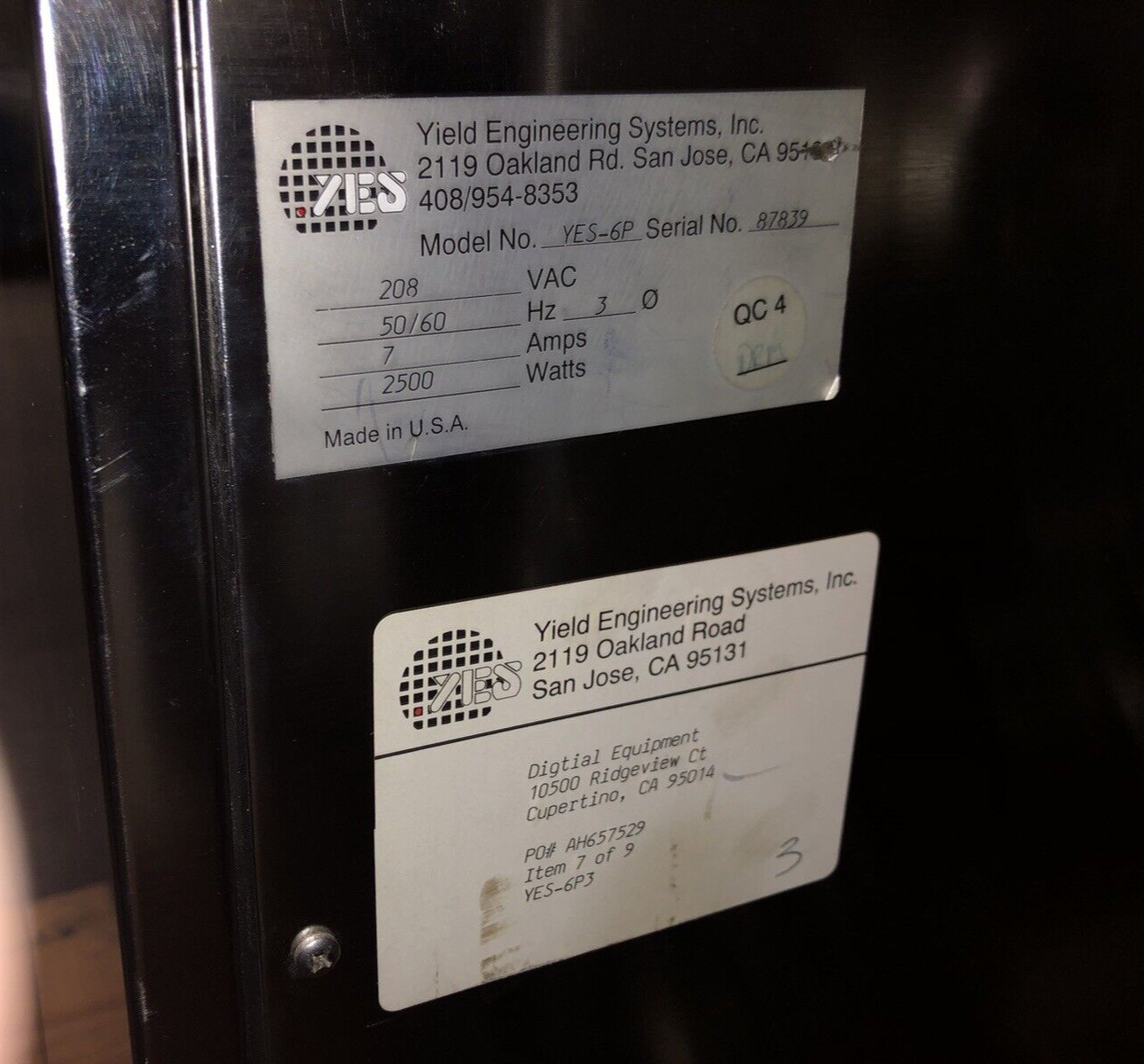 YES 6P Vaccum Oven – Yield Engineering YES 6/P / Stainless / N2 Purge /2 mo wrty