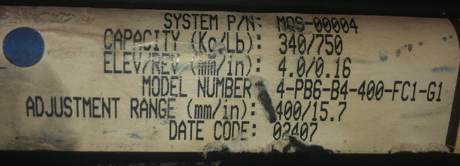 Movotec Lift Systems SUSPA Model 4-PB6-B4-400-FC1-G1 For MQS-00004