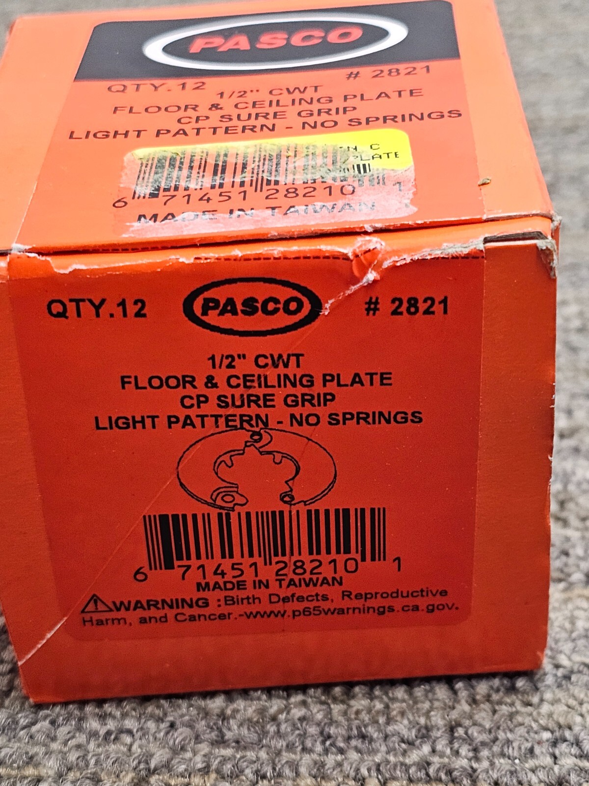 (QTY 12) Pasco 1/2″ CWT Econo Floor Ceiling Plate #2821 CP Sure Grip Light