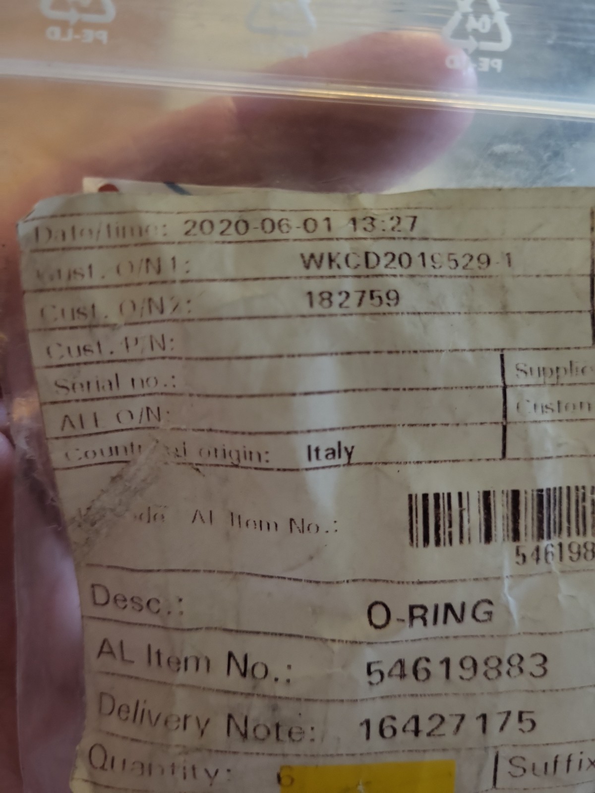 Alfa Laval O-Ring Part #54619883 Genuine Parts
