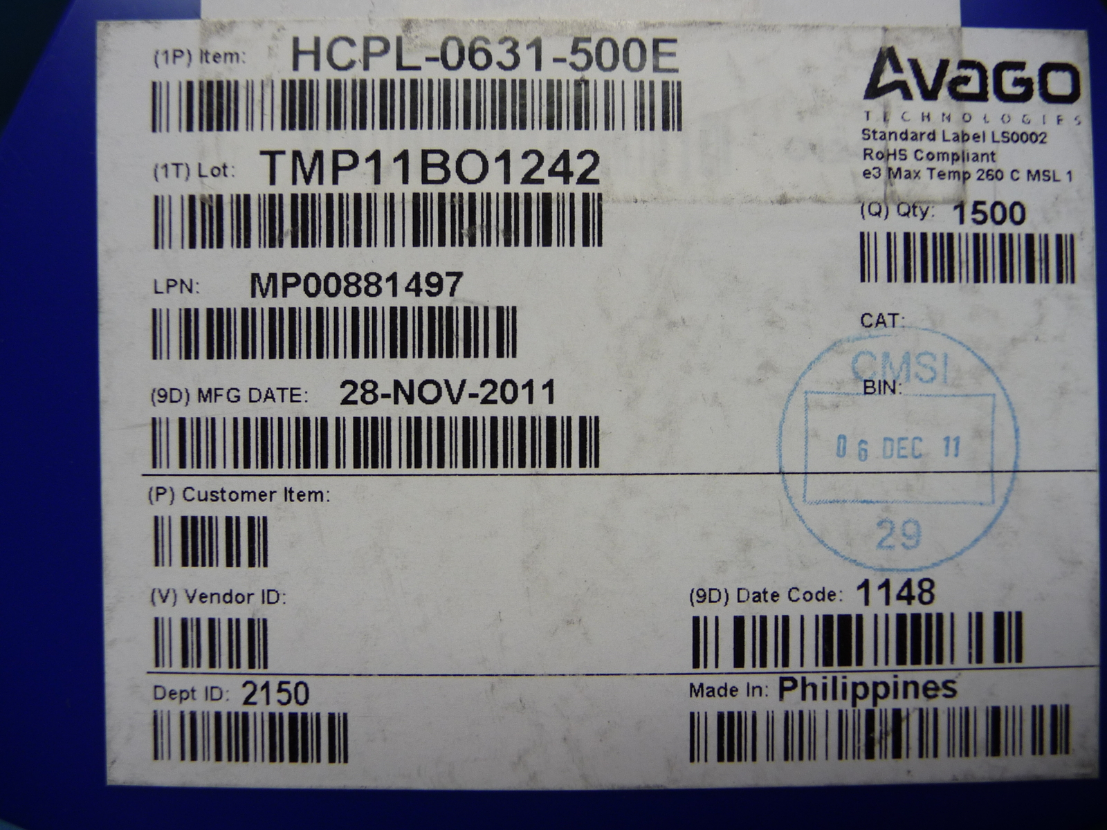 Avago HCPL-0631-500E Qty of 40 per Lot High Speed Optocouplers 10MBd 2Ch 5mA