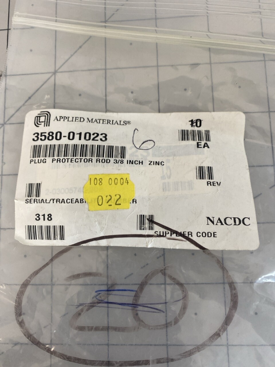 Applied Materials/AMAT Plug Protector Rod 3/8 Inch Zinc PN: 3580-01023