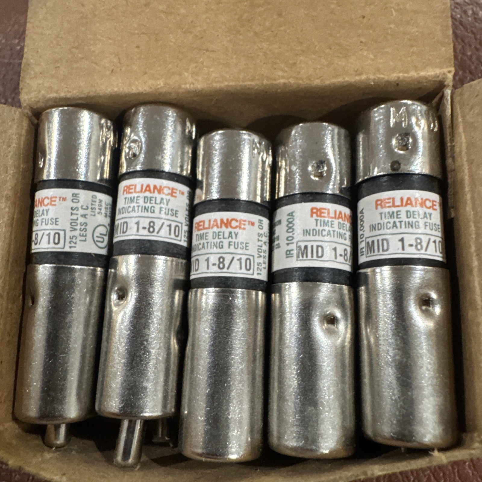 10x Fuses RELIANCE MID1-1/8 MIDGET TIME DELAY INDICATING FUSE 1-1/8A 250V