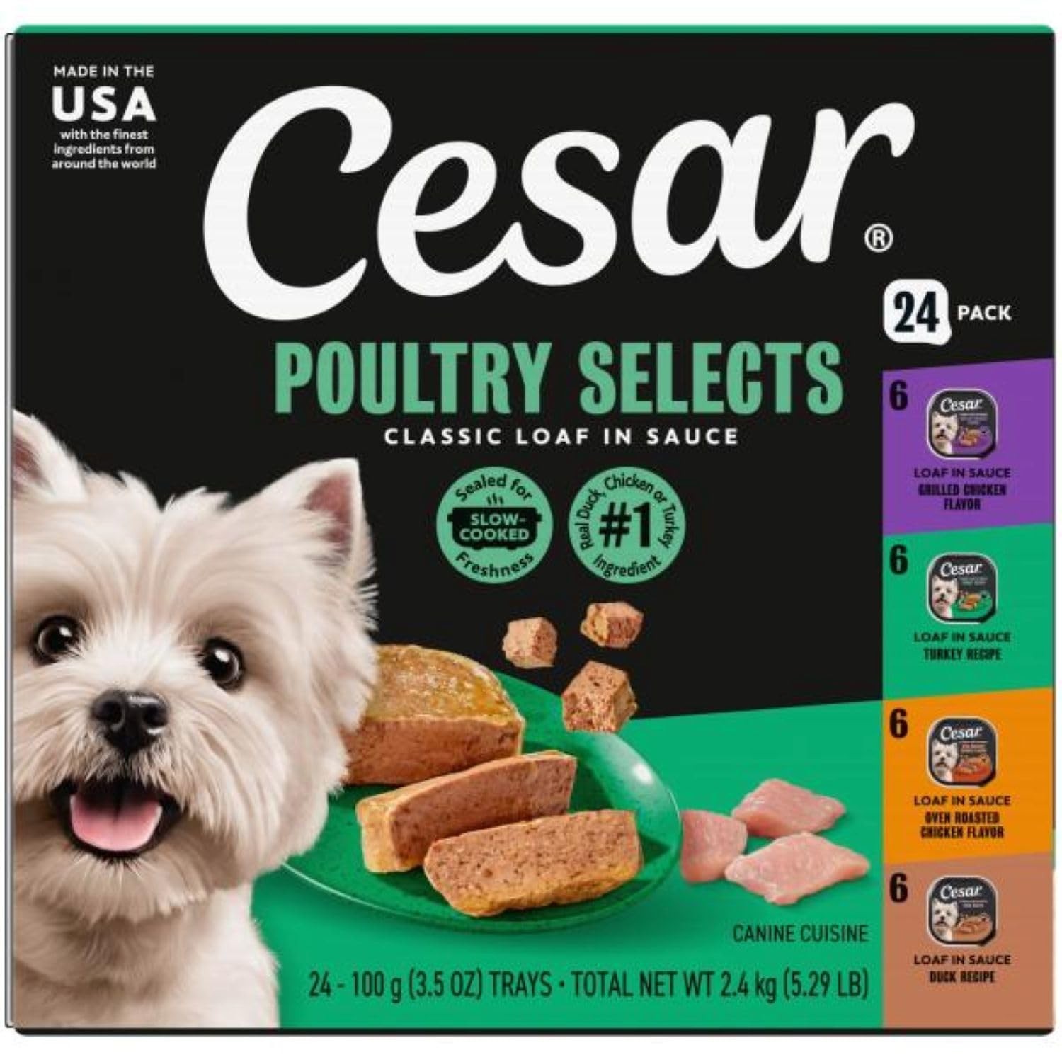 Cesar Classic Loaf in Sauce Adult Wet Dog Food,Variety Pack (24 Count, Pack of 2