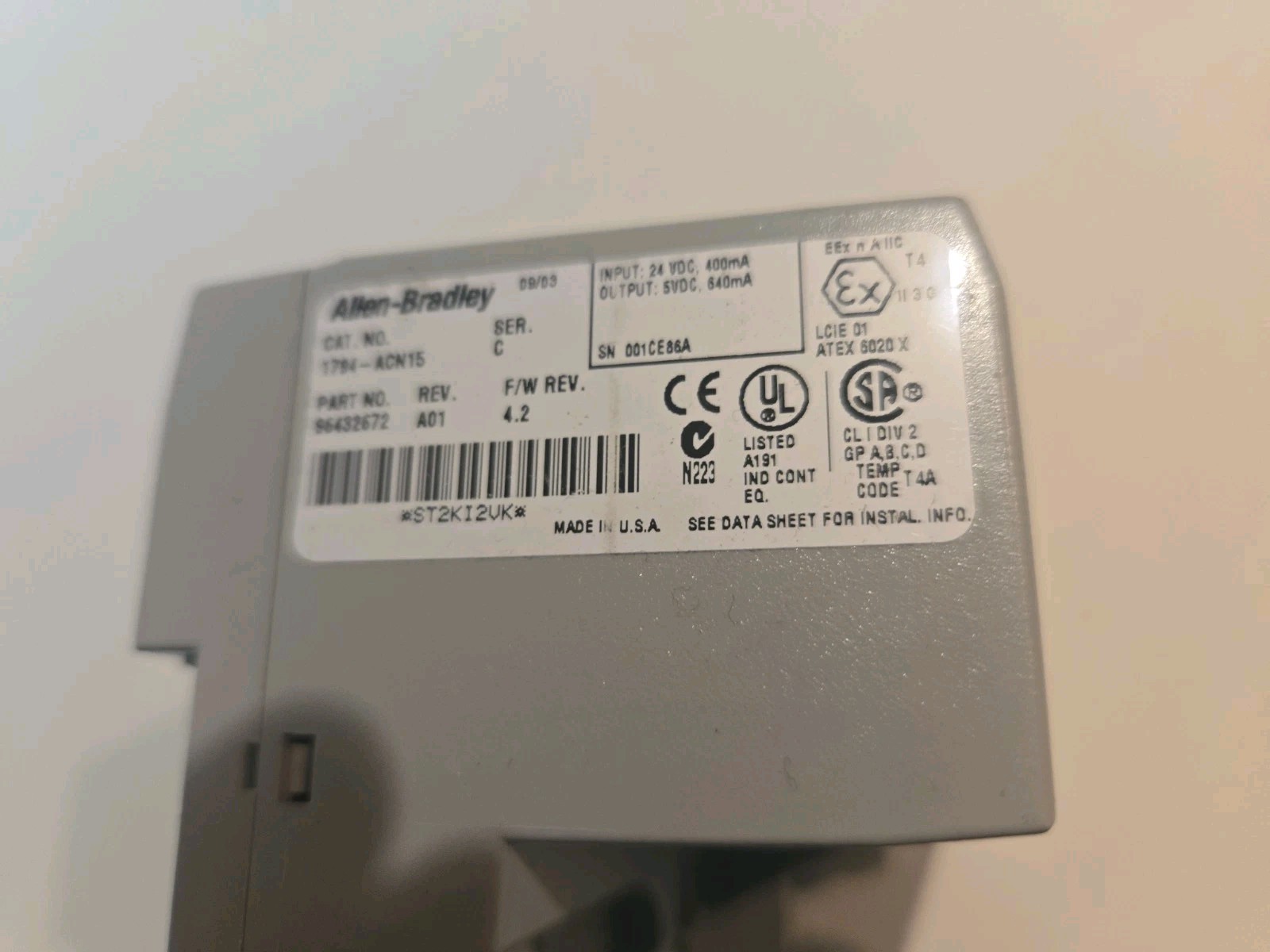 AB 1794-ACN15 /C Series C Flex I/O Adapter Module. Used. FREE SHIPPING
