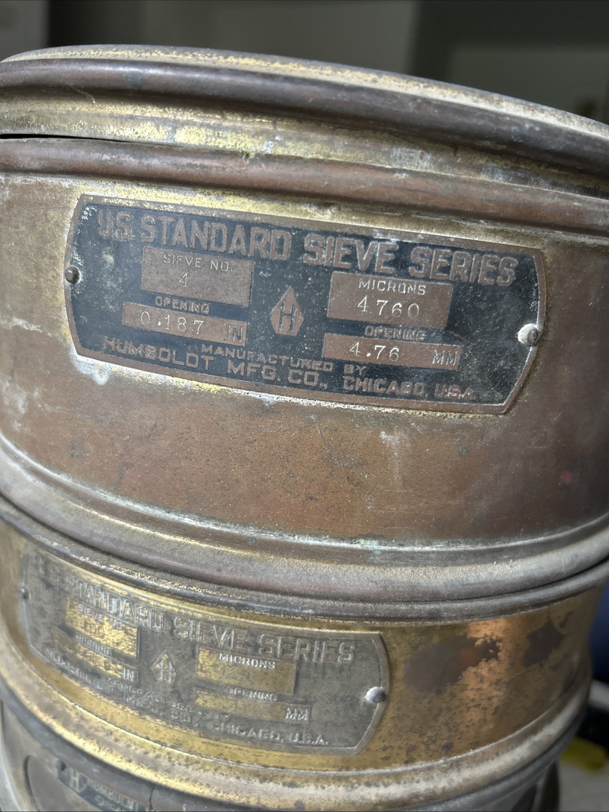 Vintage USA Standard (5) Testing Sieves Brass/steel With bottom And Top