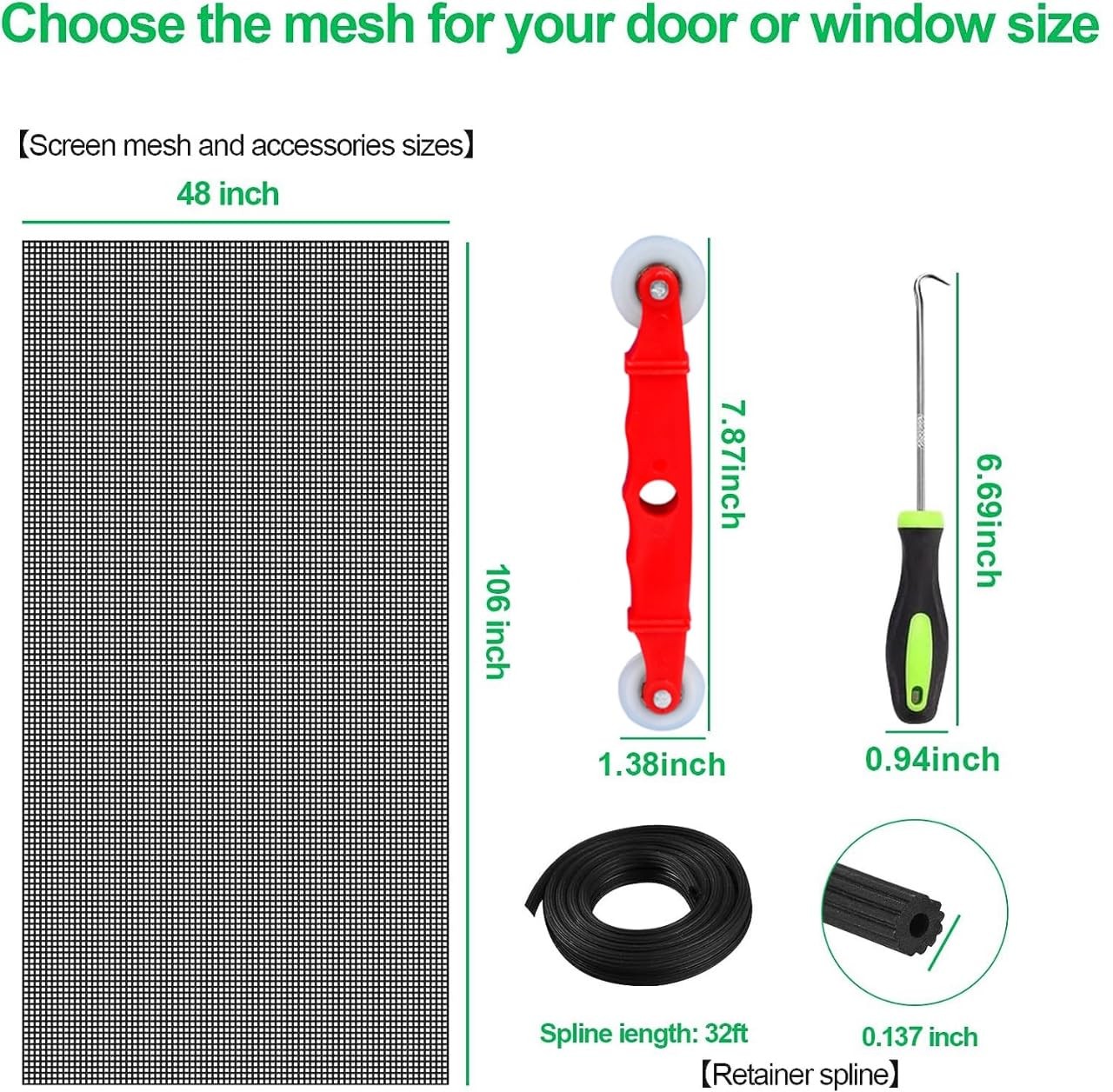 QWR Pet Proof Window Screen 39”x 118”-Folded/with Tool Kit, Black