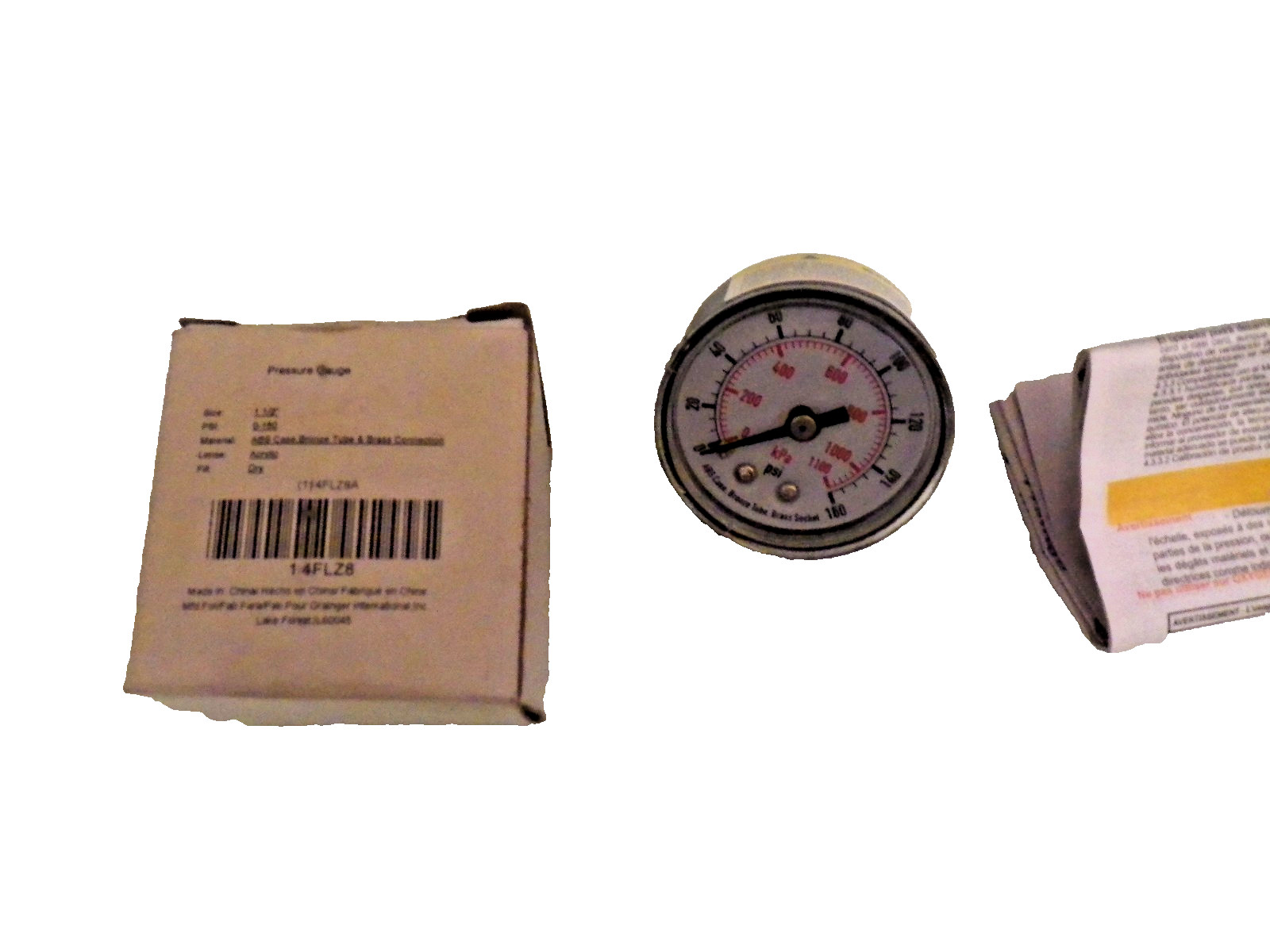 Grainger 4FLZ8A Pressure Gauge 0-160 Dia 1 1/2″ – 1/8″ NPT Back side Connector