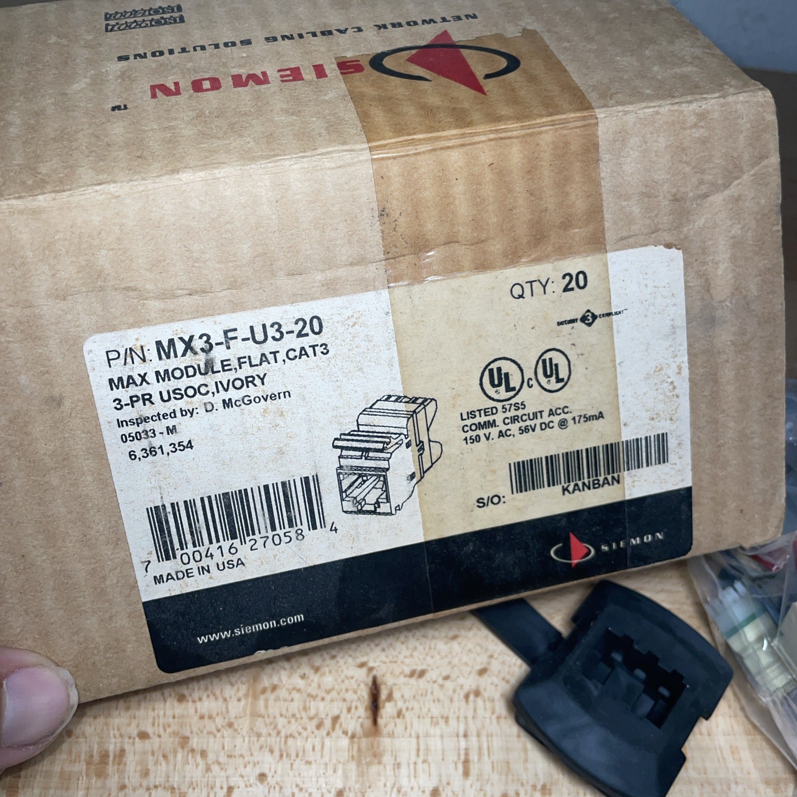 Siemon Company MX3-F-U3-20 Max Module Flat, CAT 3, Light Ivory KIT