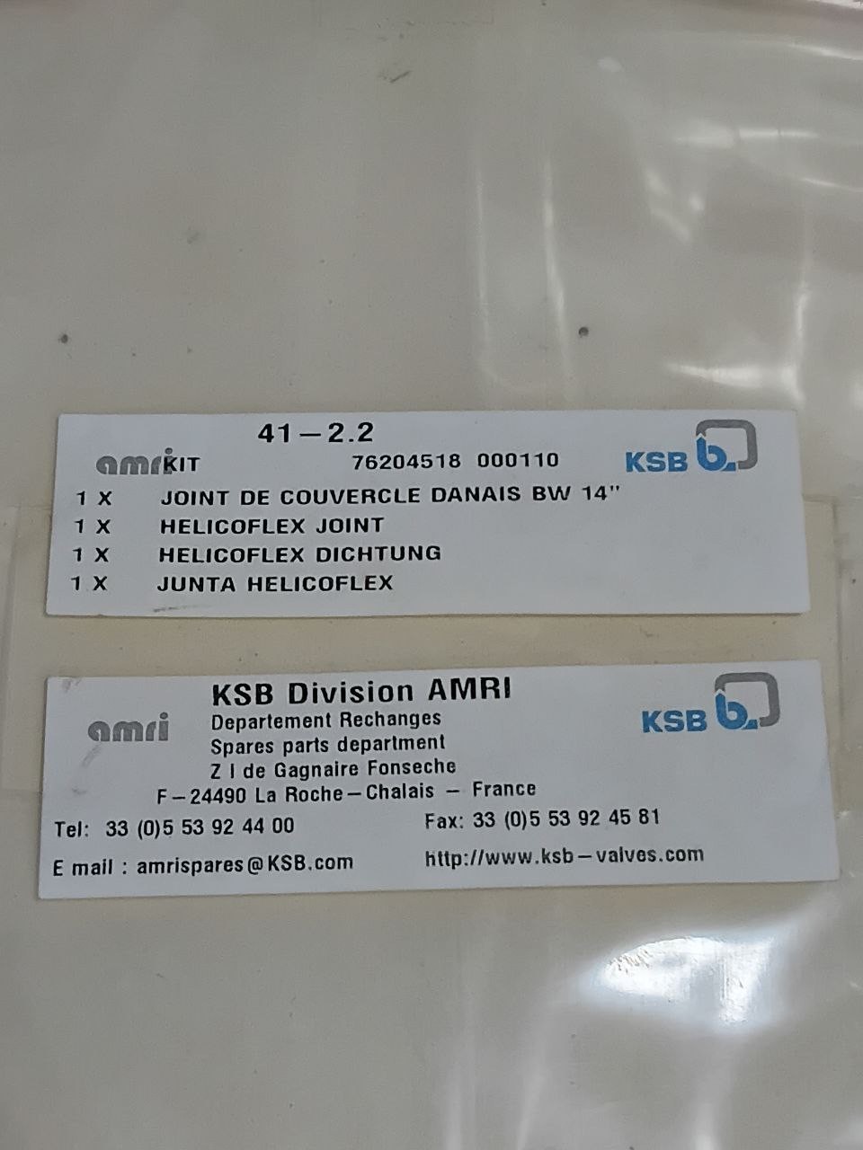 KSB AMRI Helicoflex Joint Seal Copper Gasket 76204518 for Danais BW 14″ Valve