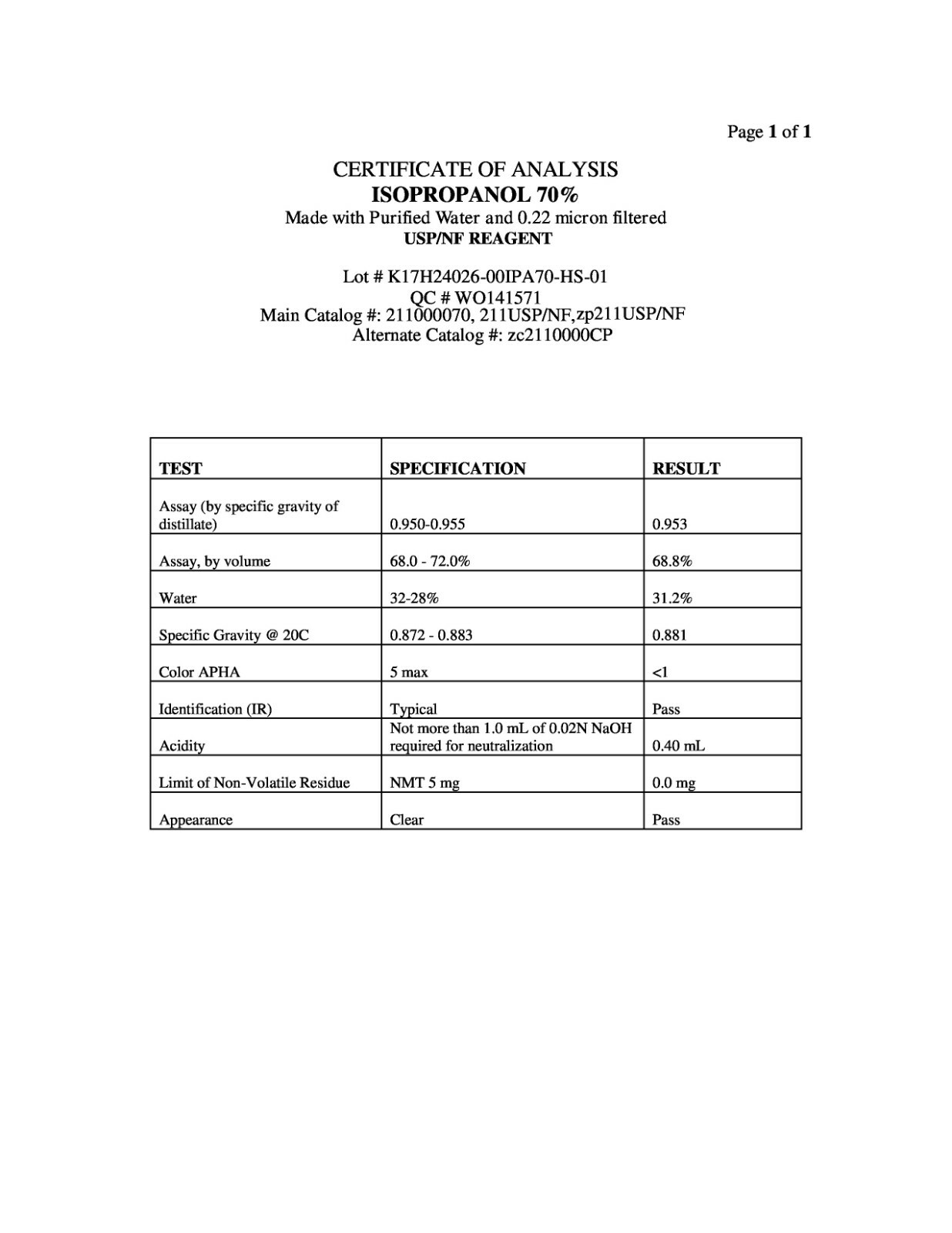 CleanPro® Isopropyl Isopropanol Alcohol (IPA) USP-Grade 70%, Case of 4 Gallons