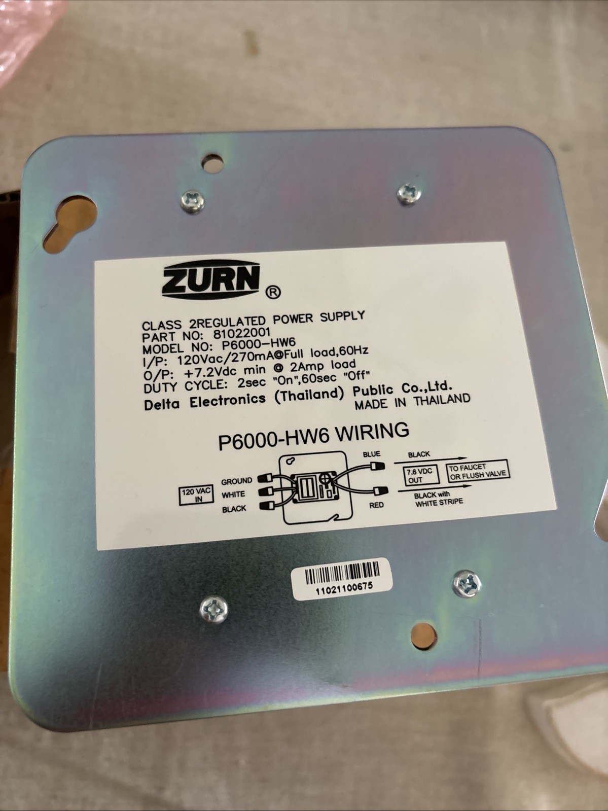 Zurn P6000-HW6 Hardwire Power For Flush Valves and Faucets