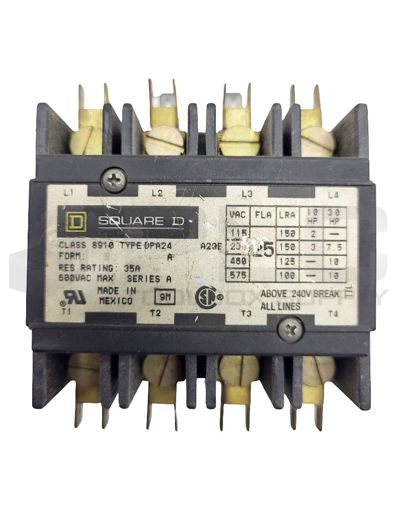 SQUARE D 8910 DPA24 /A CONTACTOR 35A W/ CL 9998 TY DA2 V02 120V/60HZ 110V/50HZ