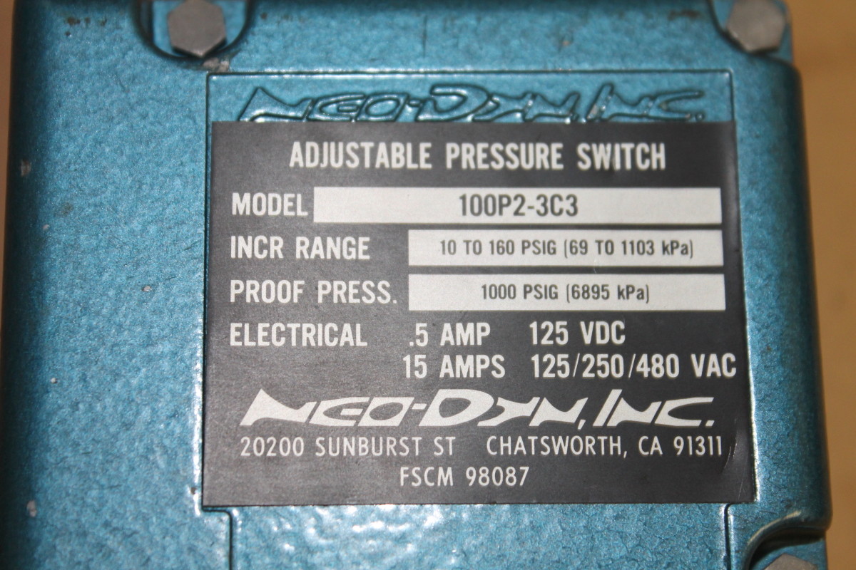 Pressure switch, Hazardous loc,10-160PSI, 15A, 125/250/480VAC, 100P2-3c3 Neo-Dyn