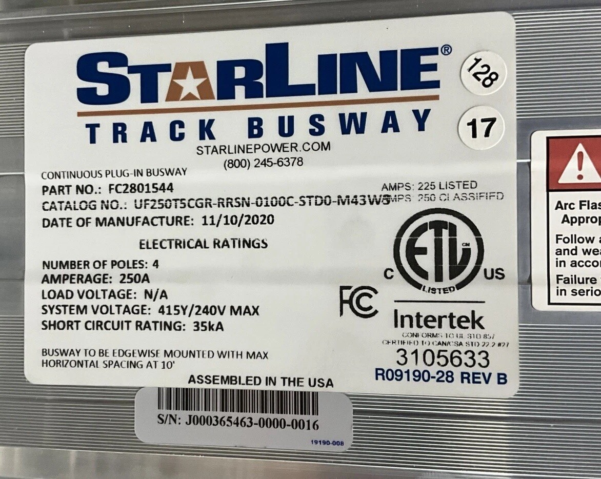 Starline 250 Amp 415Y/240V Tap Box Cat No. UF250T5CGR-RRSN-0100C-STD0-M43W3 🟦