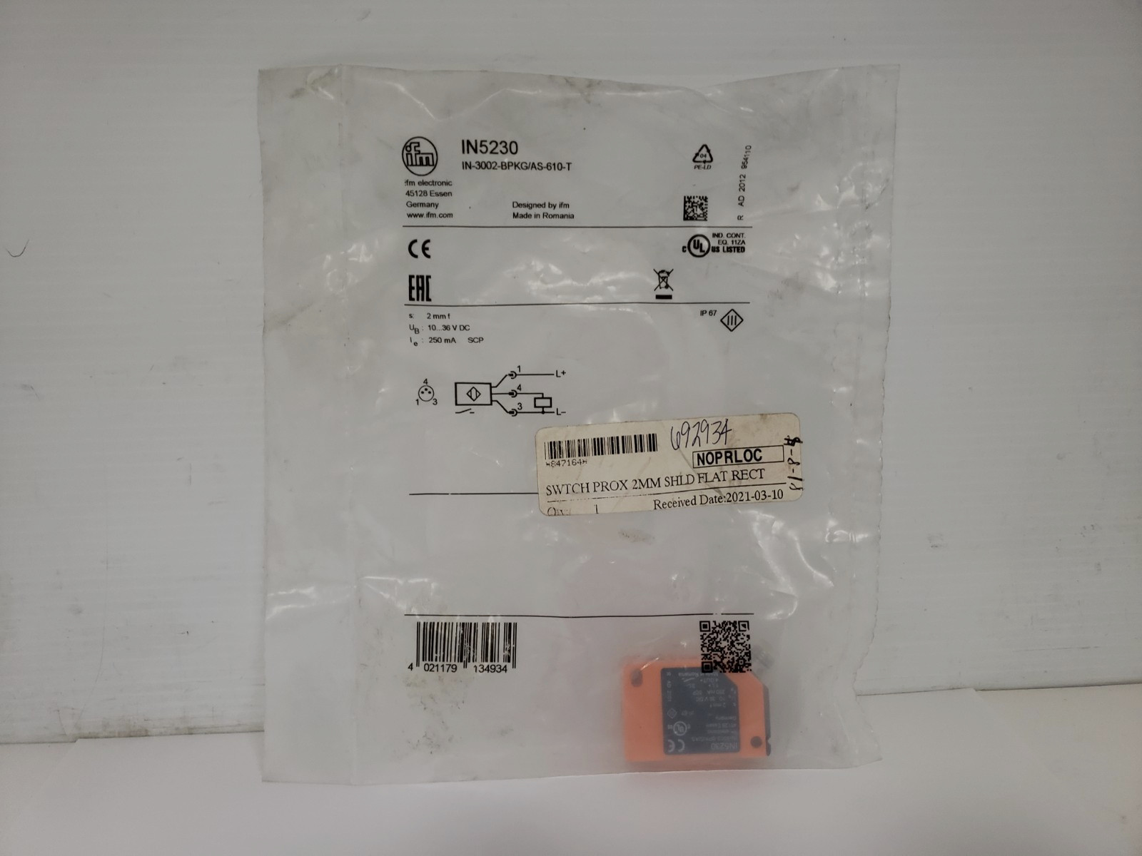 IFM ELECTRONICS IN-3002-BPKG/AS-610-T INDUCTIVE SENSOR (IN5230) NIB