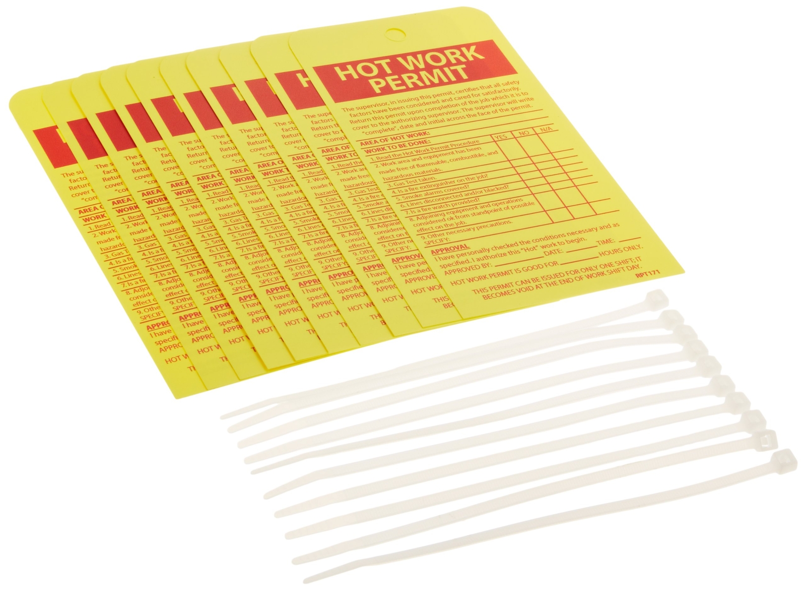 NMC RPT171 HOT Work Permit Tag – [Pack of 10] 4 in. x 7.5 in. Vinyl Accident