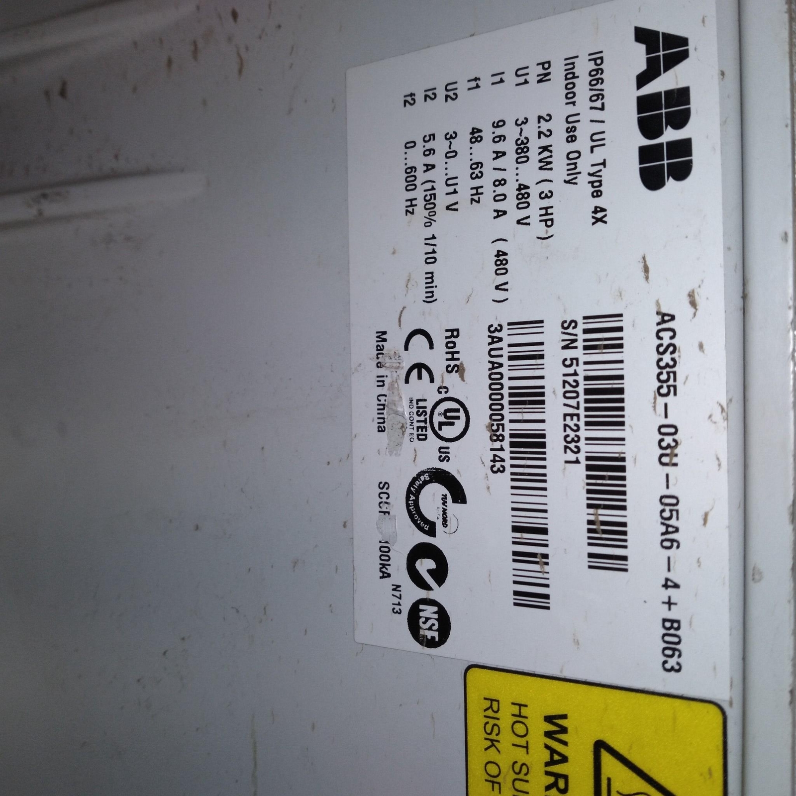 ABB ACS355-03U-05A6-4+B063 IP66/67/UL 4X TYPE 2.2KW 380-480V 48-63HZ