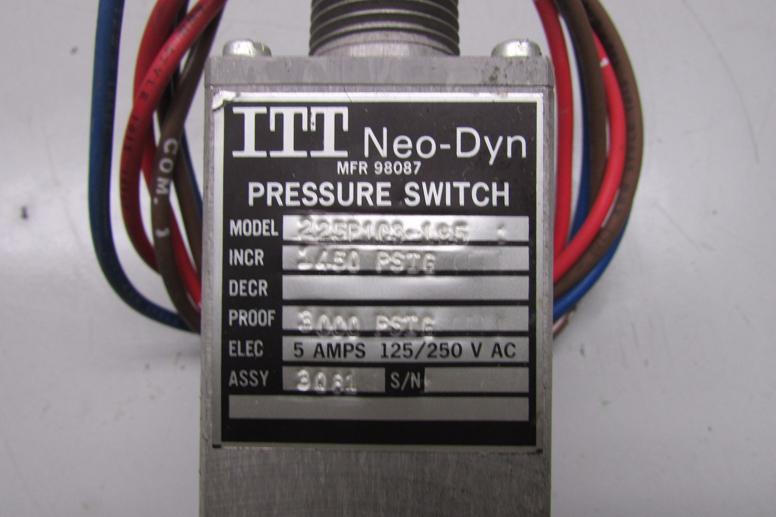 ITT Neo Dyn 225P1C3-195 Pressure Switch