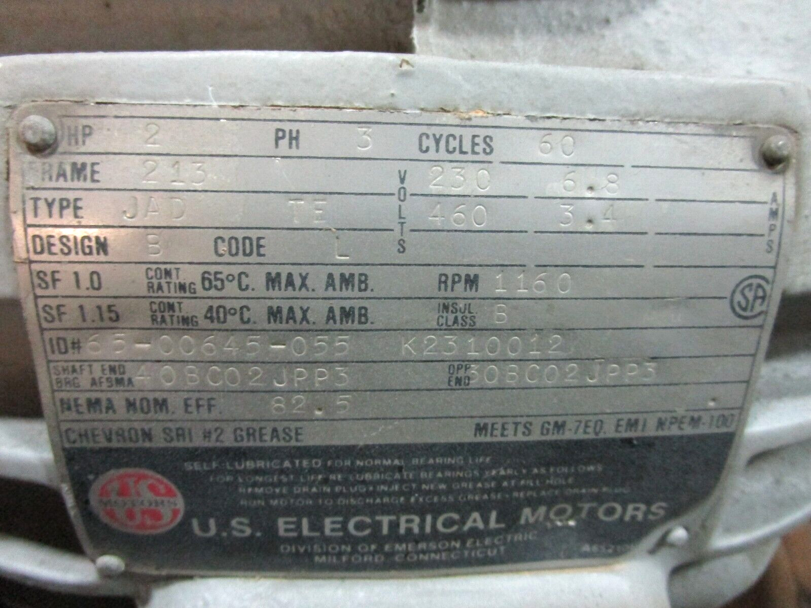 US Electrical Motors 2HP 3 PH 213 Frame 230/460 Volts 51206LR