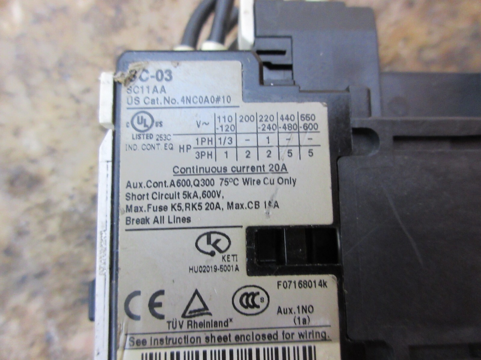 FUJI ELECTRIC SC-03 MAGNETIC CONTACTOR SC11AA TR-ON 0N KIWA EXCEL 510 COLT CNC