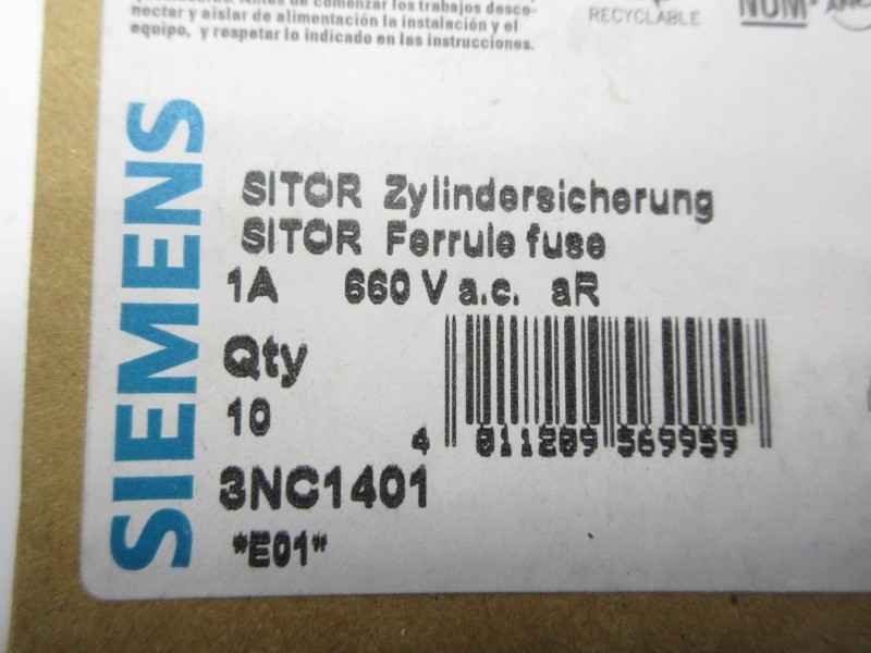 SIEMENS 3NC1401 660VAC 1A (PKG OF 10) NSFS