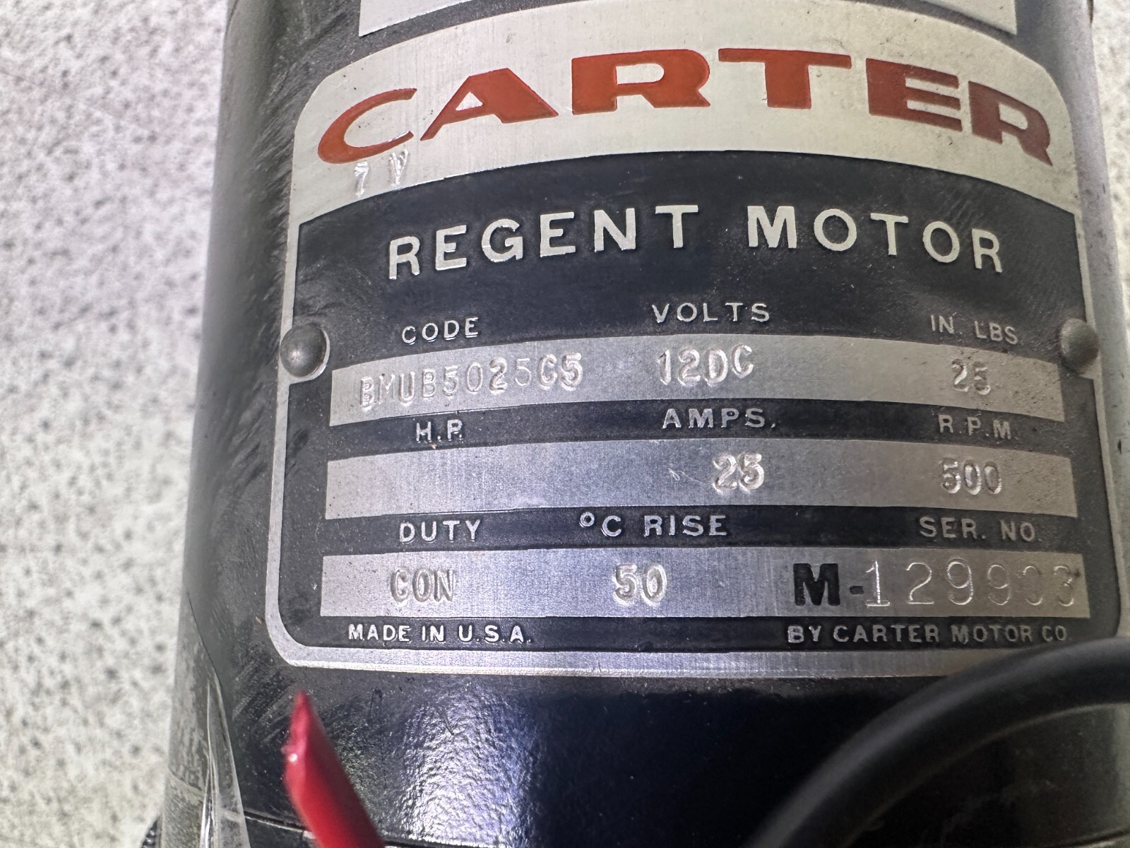 Carter Regent Motor BMUB5025C5