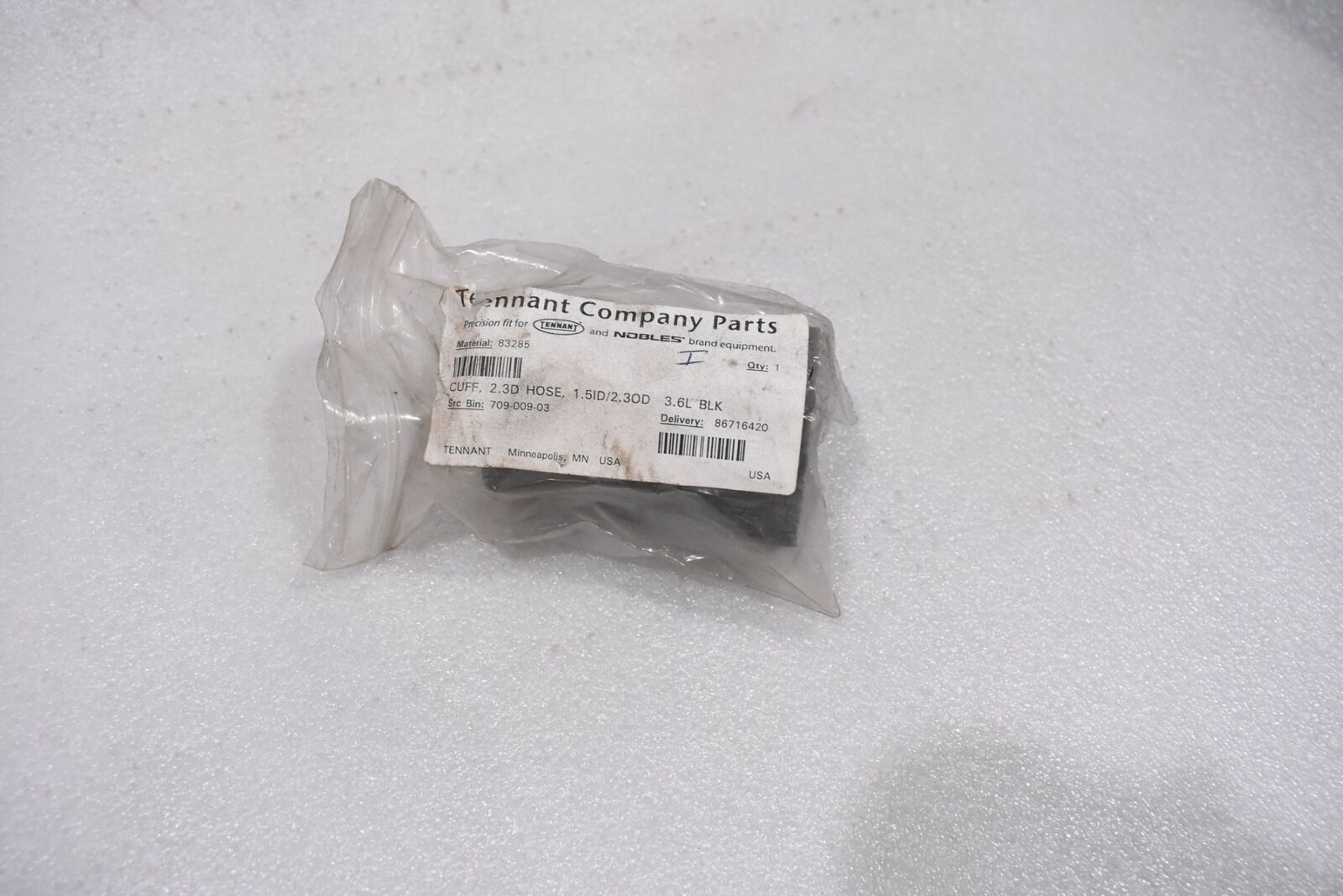 TENNANT 83285 CUFF 2.3D HOSE, 1.5 ID, 2.3 OD, 3.6 LENGTH BLACK GENUINE OEM PART