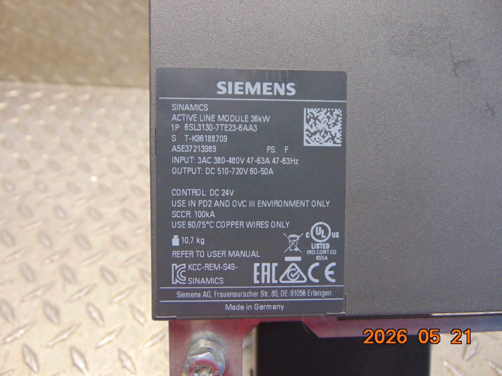 SIEMENS 6SL3130-7TE23-6AA3 ACTIVE LINE MODULE