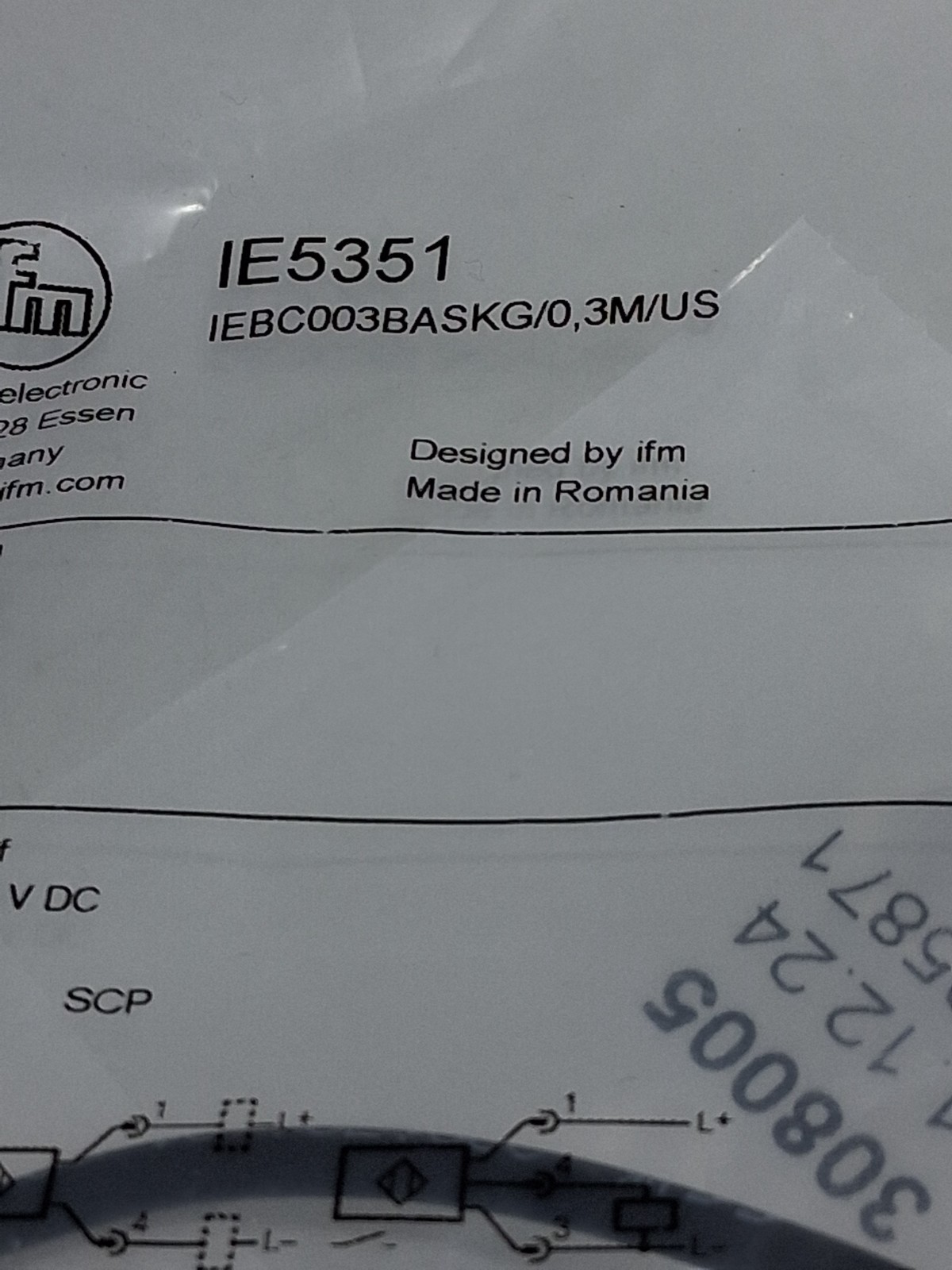 IFM IEBC003BASKG/0,3M/US (IE5351) PROXIMITY SENSOR 3MM SENSING 10-30VDC NIB