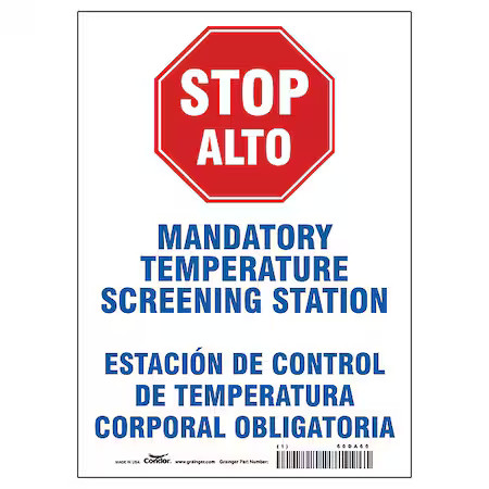 Zoro Select Hwb770a1410 Temperature Screening Sign, 10″ W X 14″ H, English,,