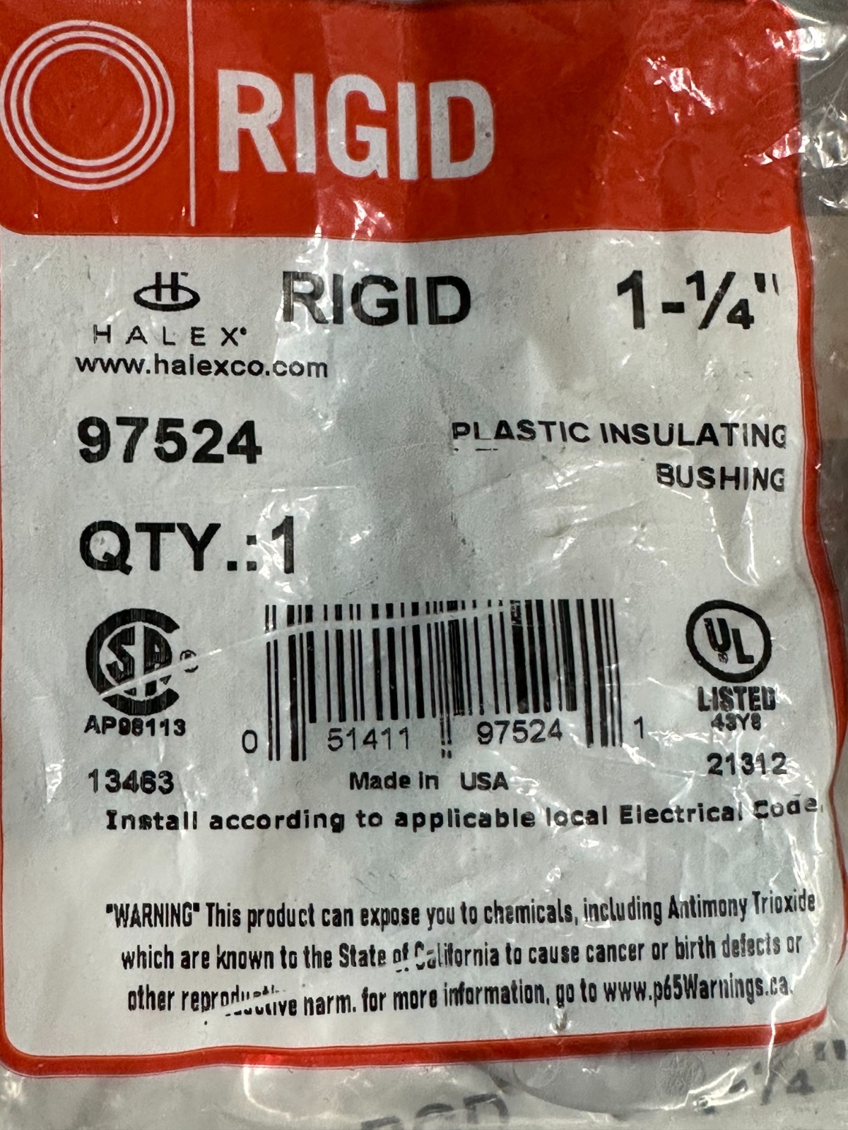 NOS 15-pack lot Rigid Halex 97524 1-1/4″ Plastic Insulating Conduit Bushing