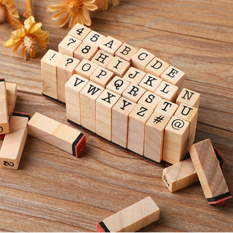 40Pcs / Set Wood Rubber Stamps A-Z Letters Number Alphabet Stamp Kit DIY Tool