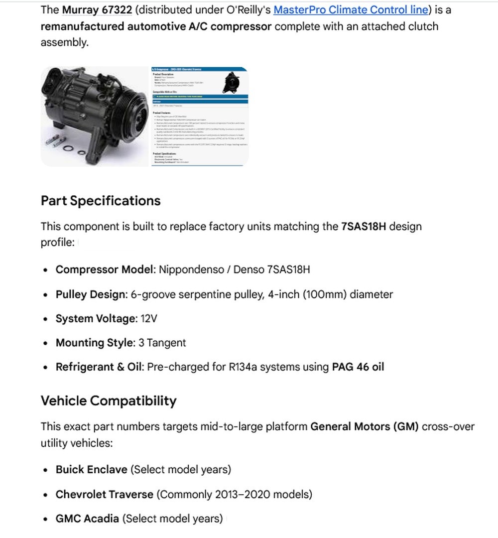 1 REMANUFACTURED MURRAY 67322 A/C COMPRESSOR ***MAKE OFFER***