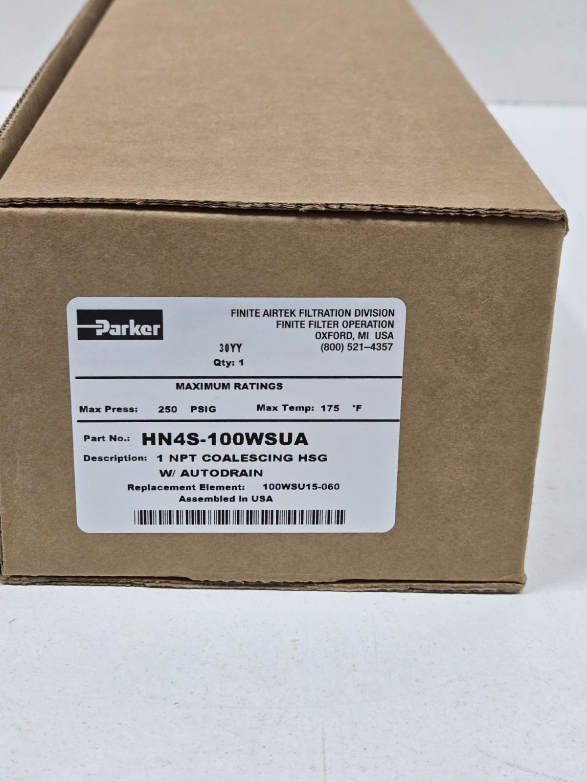 Parker HN4S-100WSUA Finite Water Separator 1 NPT Coalescing HSG w/ Autodrain
