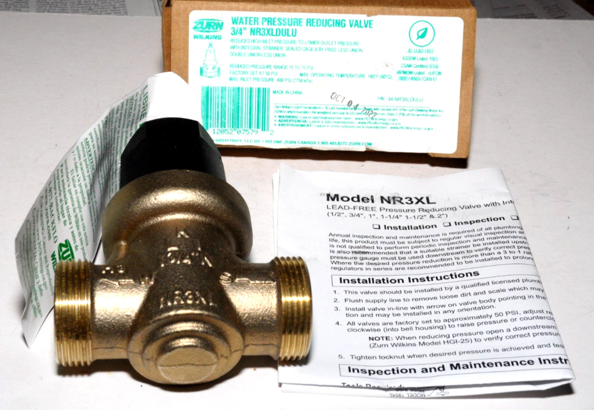 ZURN WATER PRESSURE REDUCING VALVE-3/4 INCH-# NR3XLDULU-NEW-WITH INSTRUCTIONS