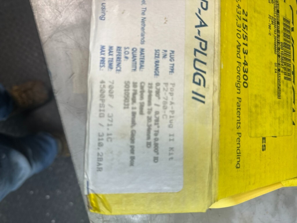 Pop-A-Plug P2-780-C, Box of 10, .780″ Plug Kit, New in Box, Shipped Priority